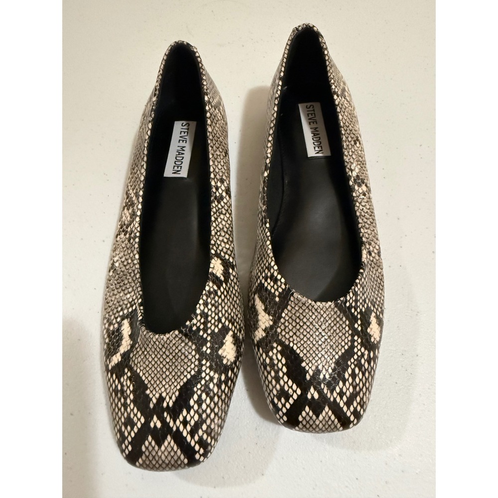 Steve Madden Deliah Snake Print Square Toe Ballet Flats Neutral Python 6.5M